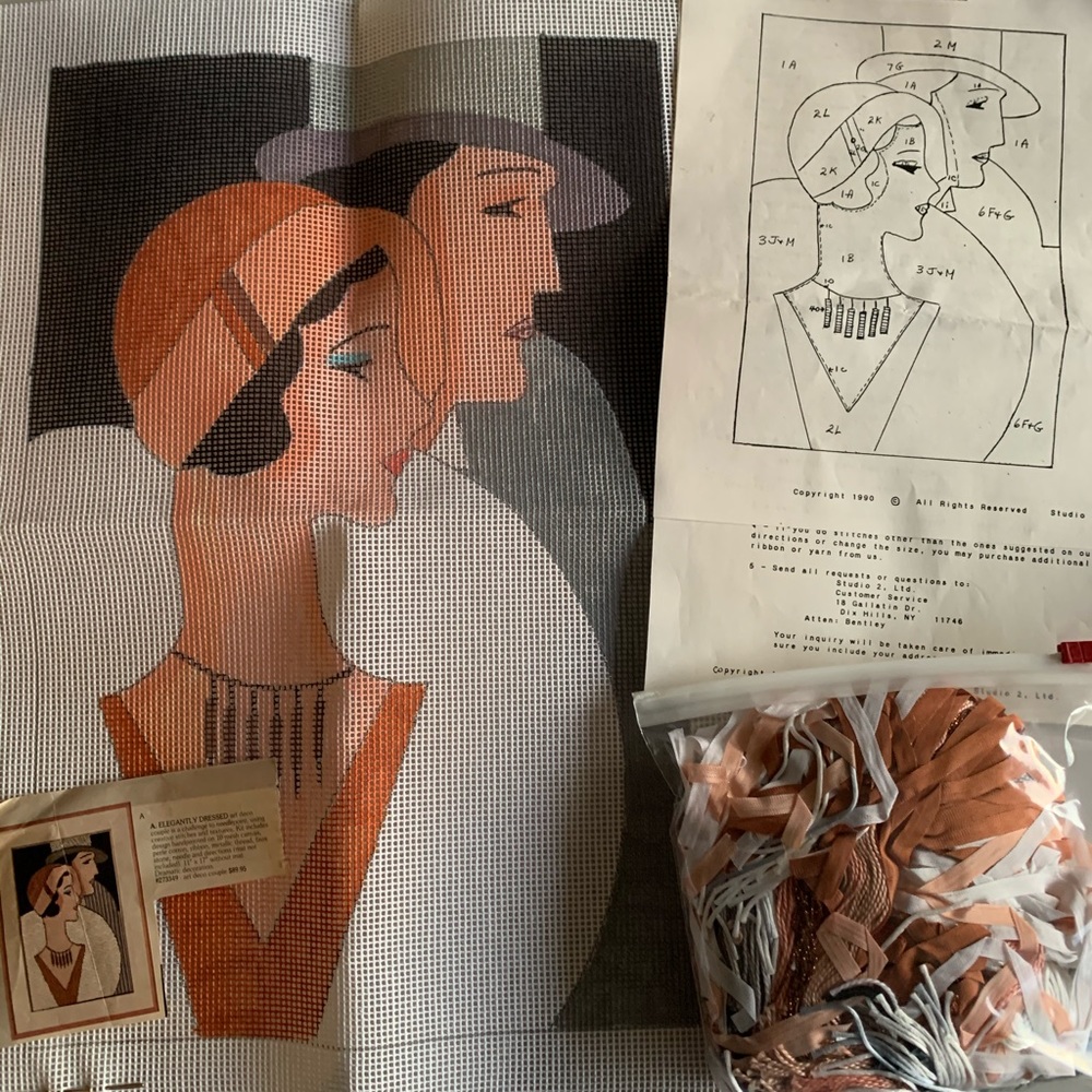 Vintage Needlepoint Kit. Art Deco Couple.